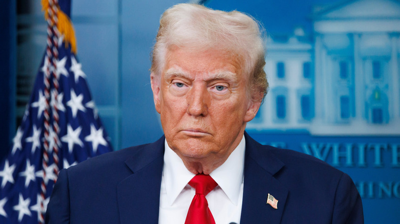 Donald Trump conversing with the press