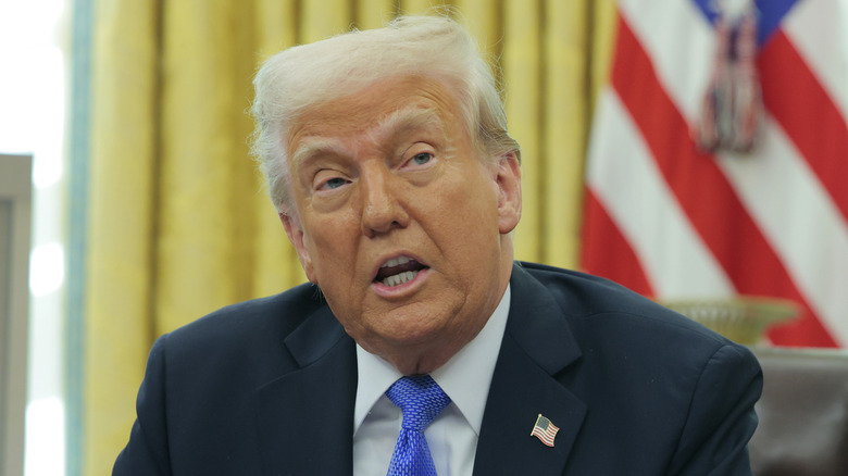 President Donald Trump speaking in the Oval Office of the White House