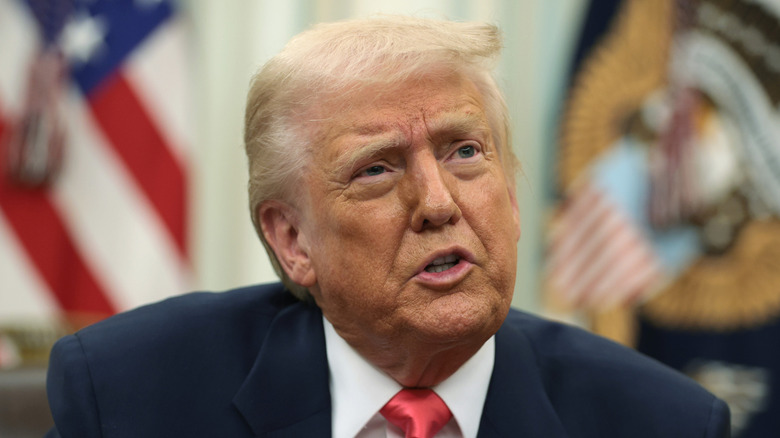 Donald Trump speaking to the media