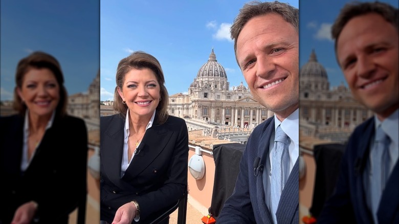 Norah O'Donnell and Chris Livesay pose for a selfie in the Vatican City.