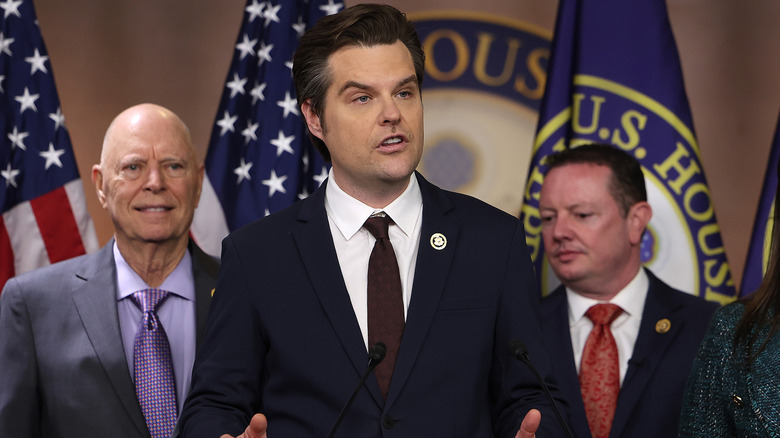 Matt Gaetz speaking at a press conference