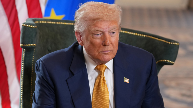 Donald Trump pictured during his meeting with Ursula von der Leyen.