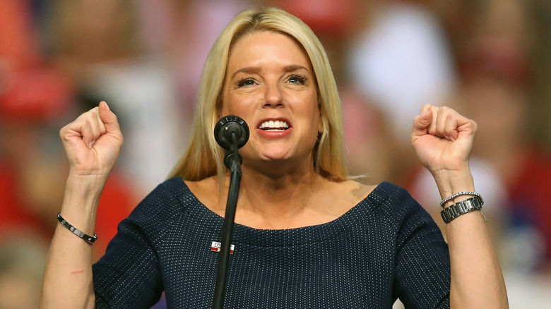 Pam Bondi speaking at a Trump rally