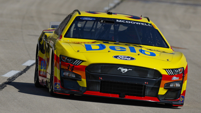 Michael McDowell, driver of the #34 Love's/Delo Ford, drives during practice for the NASCAR Cup Series Autotrader EchoPark Automotive 400