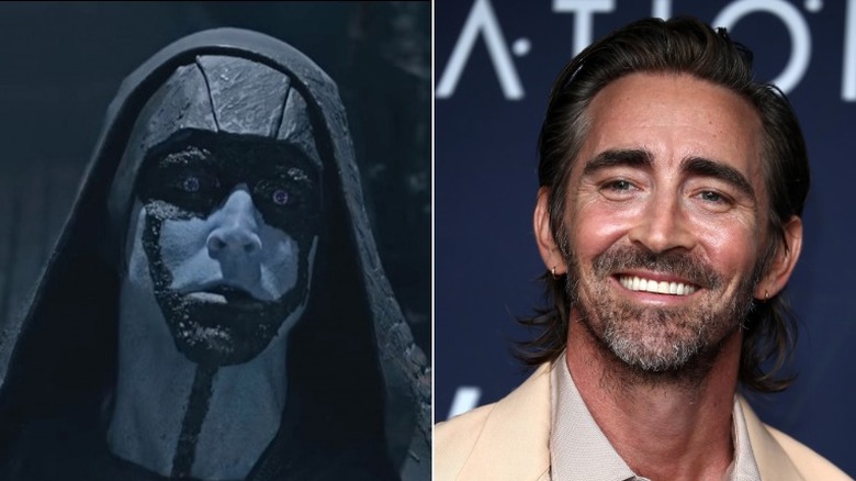 Split image of Lee Pace in Guardians of the Galaxy as Ronan the Accuser and Lee Pace smiling