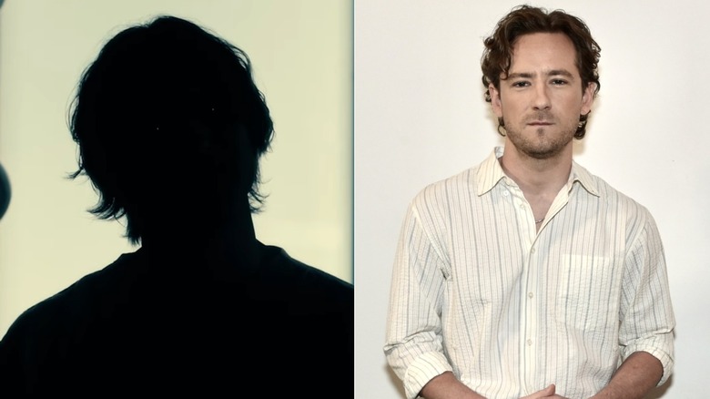 Lewis Pullman as The Void in "Thunderbolts" / Lewis Pullman wearing a white and grey striped collared shirt rolled up at the sleeves