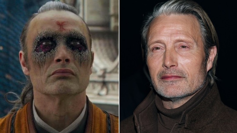 Split image of Mads Mikkelsen in Doctor Strange as Kaecilius and Mads Mikkelsen looking to the side
