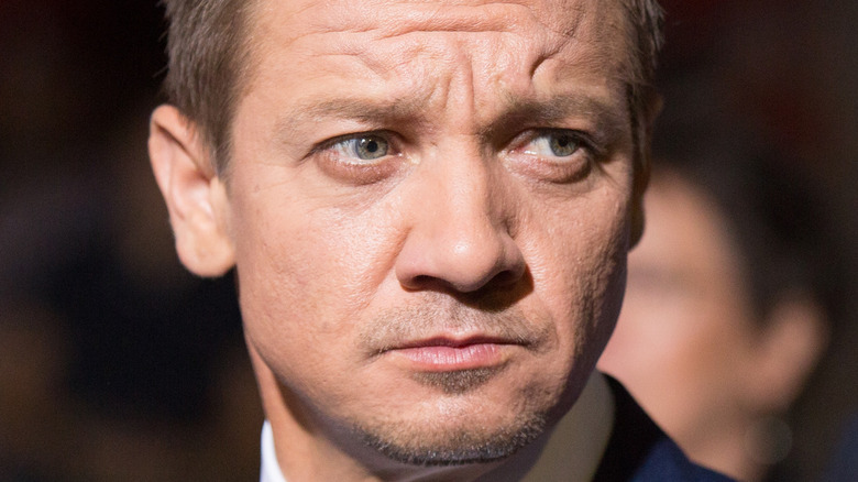 Jeremy Renner looking serious