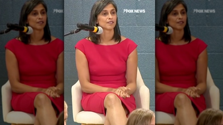 Usha Vance wearing red dress