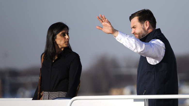 Usha Vance and JD Vance exiting Air Force Two