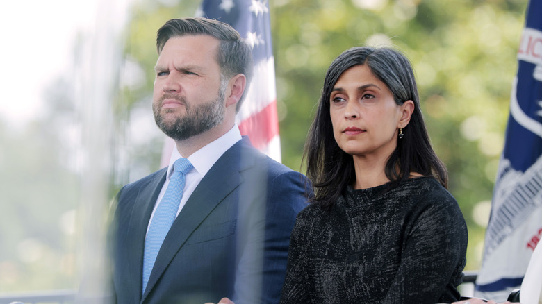 JD Vance and Usha Vance sitting onstage