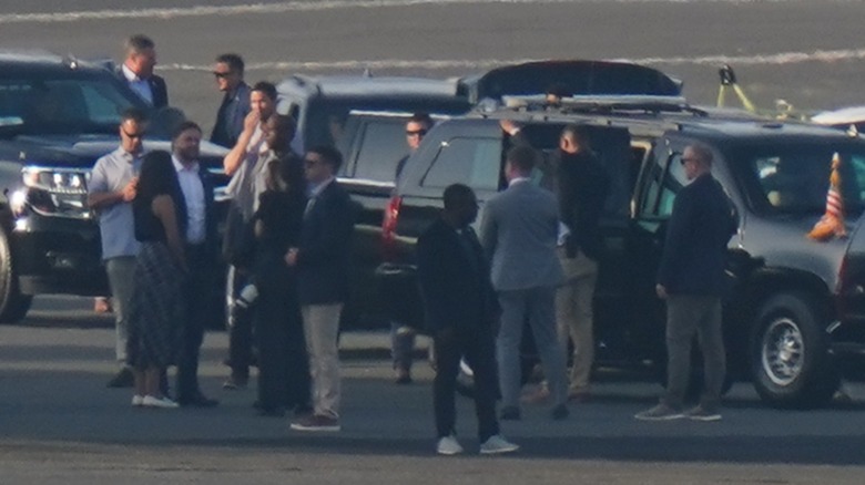 JD and Usha Vance with others at airport