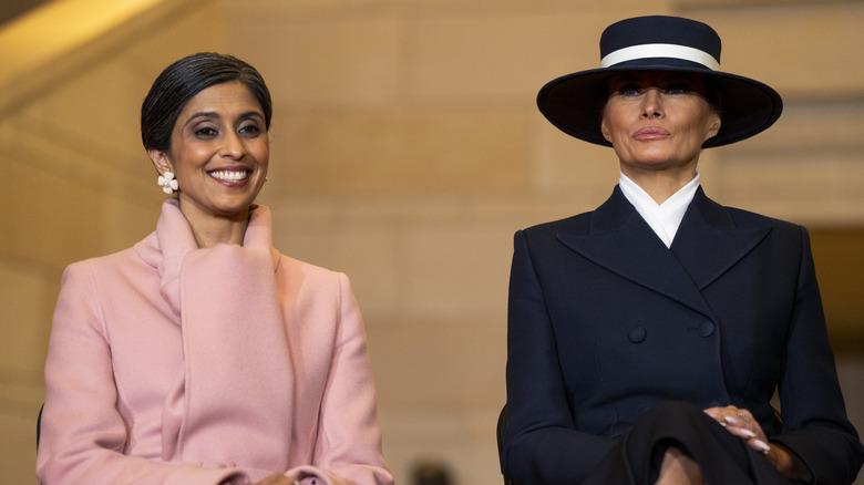 Usha Vance smiling next to Melania Trump