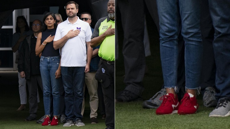 Usha Vance and JD Vance at an ECU football game