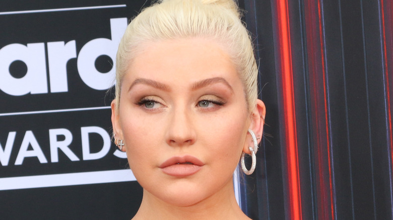 Christina Aguilera looking to the side at an awards show