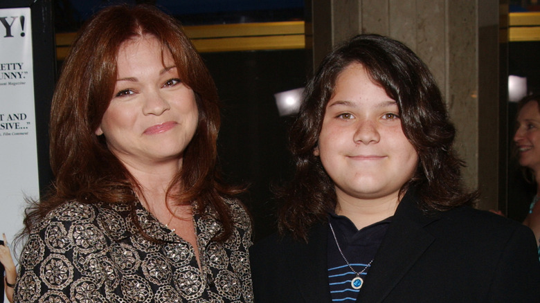 A young Wolfgang Van Halen posing with Valerie Bertinelli