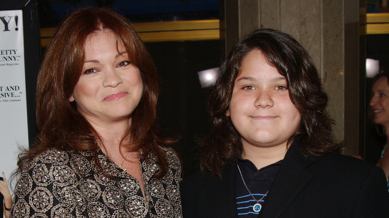 A young Wolfgang Van Halen posing with Valerie Bertinelli 