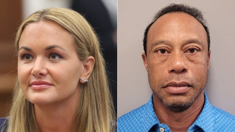 Split image of Vanessa Trump smiling and Tiger Woods' mugshot