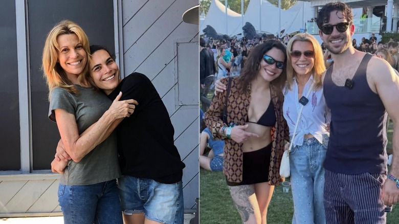 Split image of Vanna White hugging her daughter Gigi and posing at Coachella with her son Nikko and Gigi.