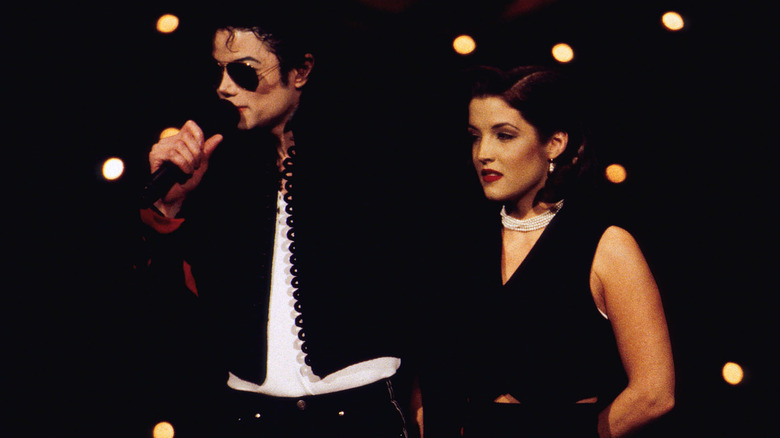 Michael Jackson and Lisa Marie Presley on stage at the MTV Awards