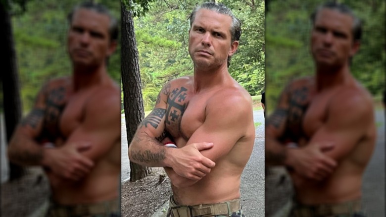 Pete Hegseth posing shirtless.
