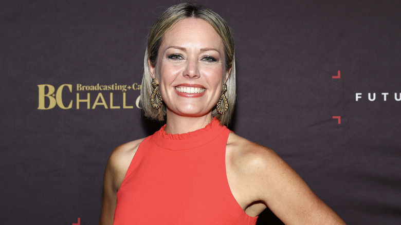 Dylan Dreyer in a red dress