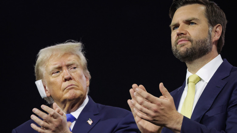 JD Vance wearing eyeliner talking