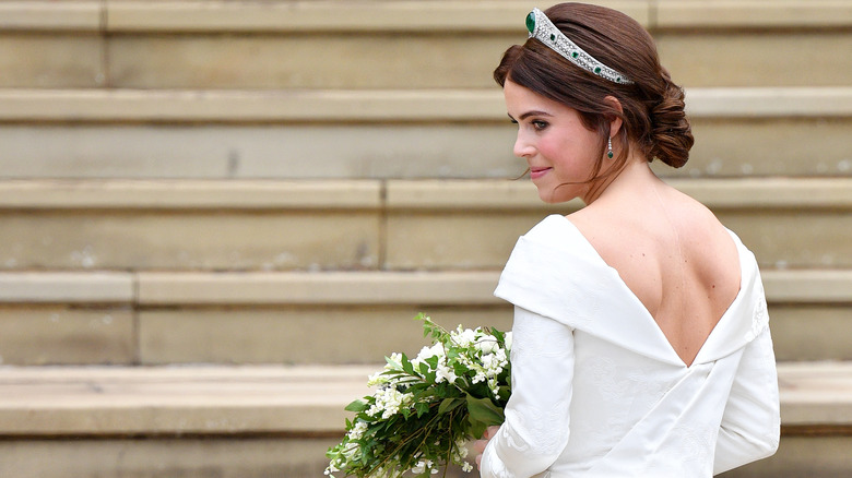 Princess Eugenie holding bouquet