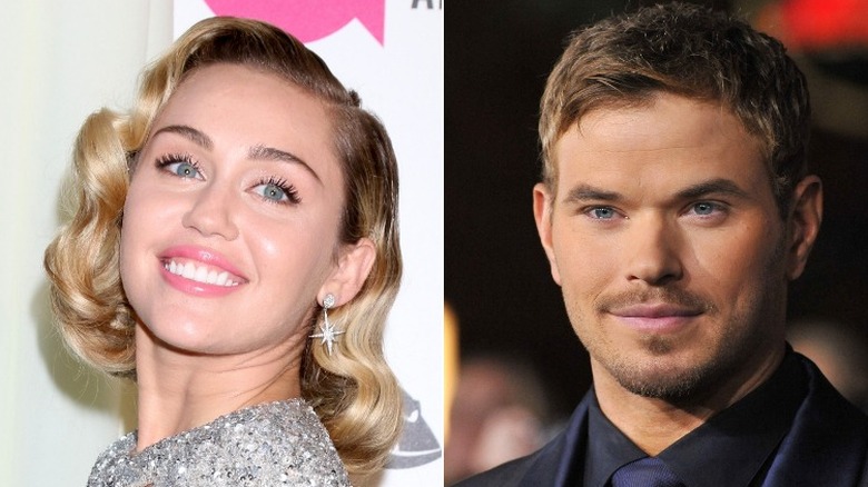 Miley Cyrus smiling, Kellan Lutz posing