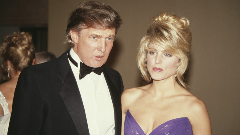Marla Maples posing with Donald Trump