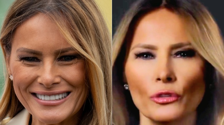 Side-by-side of unfiltered and filtered photos of Melania Trump