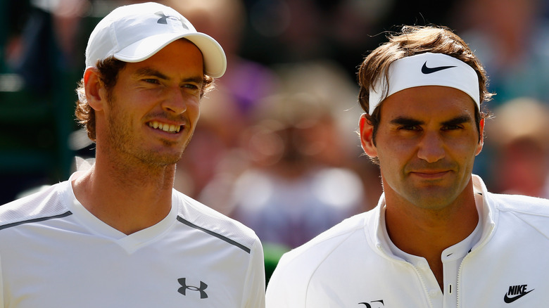 Roger Federer and Andy Murray on the court