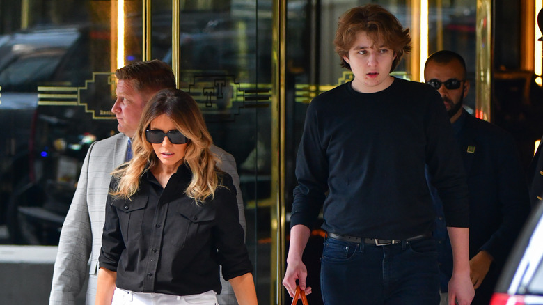Melania, Barron Trump exiting Trump Tower