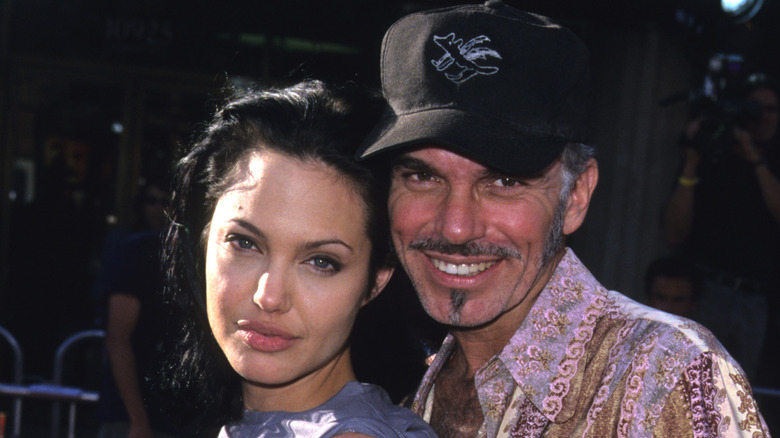 Closeup of Angelina Jolie and Billy Bob Thornton posing at event