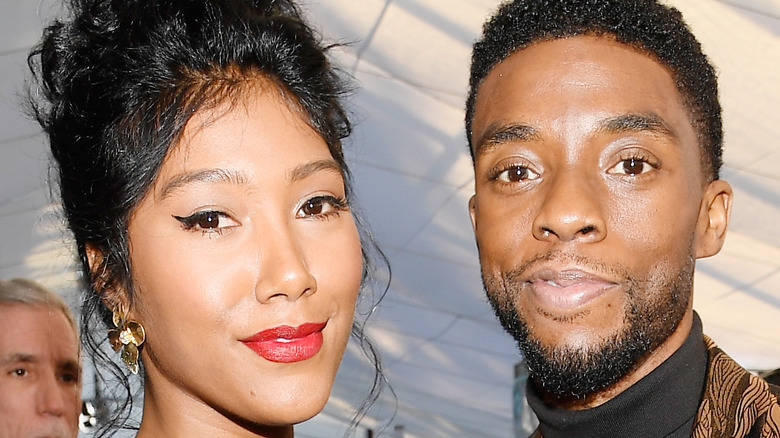 Taylor Simone Ledford and Chadwick Boseman on the red carpet.