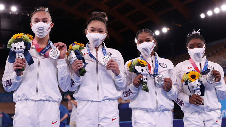 Grace McCallum, Sunisa Lee, and Jordan Chiles, and Simone Biles at the Olympics