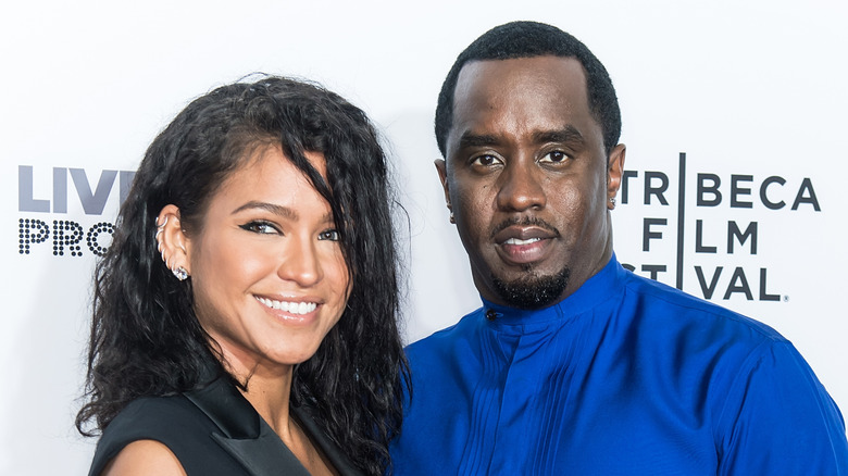 Cassie and Diddy posing on the red carpet at the Tribeca Film Festival