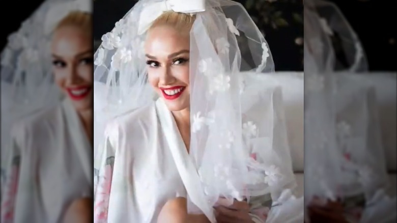 Gwen Stefani smiling with veil
