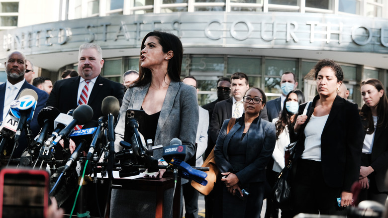 Jacquelyn Kasulis, the acting U.S. Attorney in Brooklyn in the case against R&B star R. Kelly, speaking to the media after a federal jury in Brooklyn announced it found Kelly guilty of racketeering and sex trafficking charges
