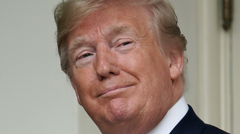 Donald Trump smiles squints at camera