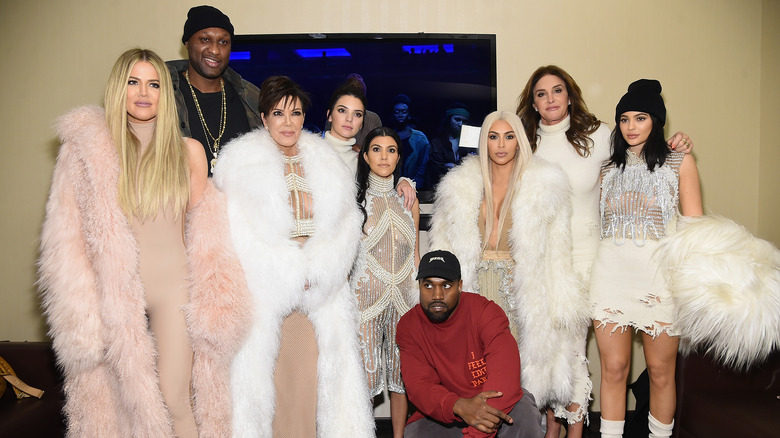 The Kardashian-Jenner family, Lamar Odom, and Ye posing