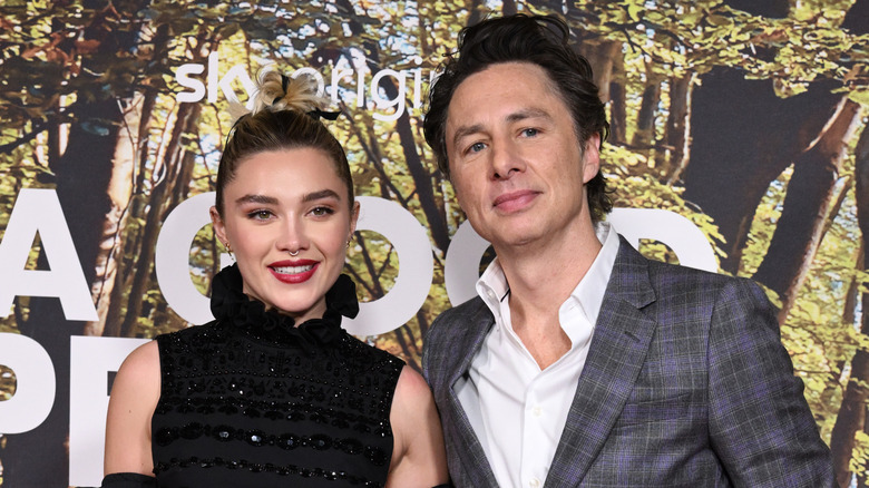 Florence Pugh and Zach Braff smiling