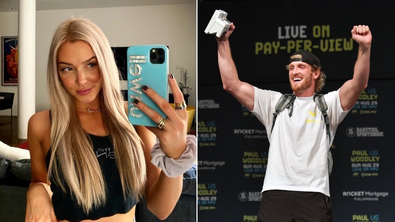 Alex Cooper taking a selfie, Logan Paul at a boxing match