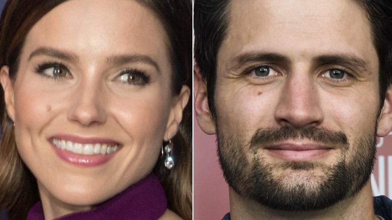 Sophia Bush smiling wide James Lafferty smiling beard