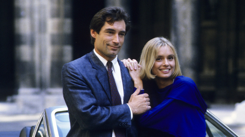 Timothy Dalton and Maryam D'Abo smiling together