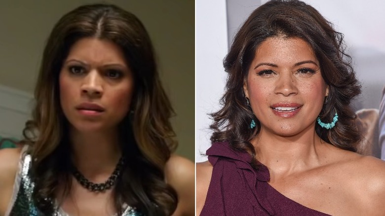 Andrea Navedo looking stern / posing in split image