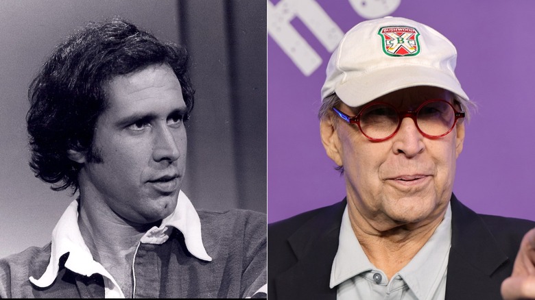 Chevy Chase on the Today Show set and a black and white photo of a young Chevy Chase