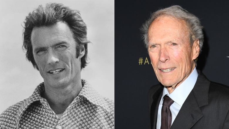 Clint Eastwood on a movie set in 1974 and at an event in the 2020s