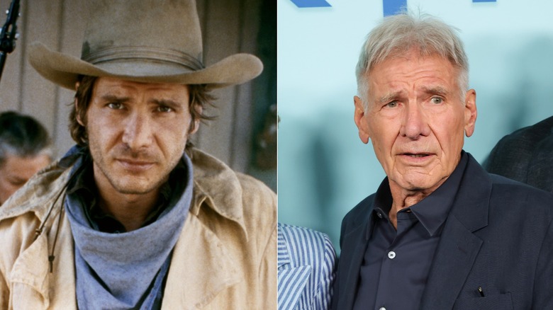 Harrison Ford on the set of The Frisco Kid in 1979 and at a 2026 Shrinking event