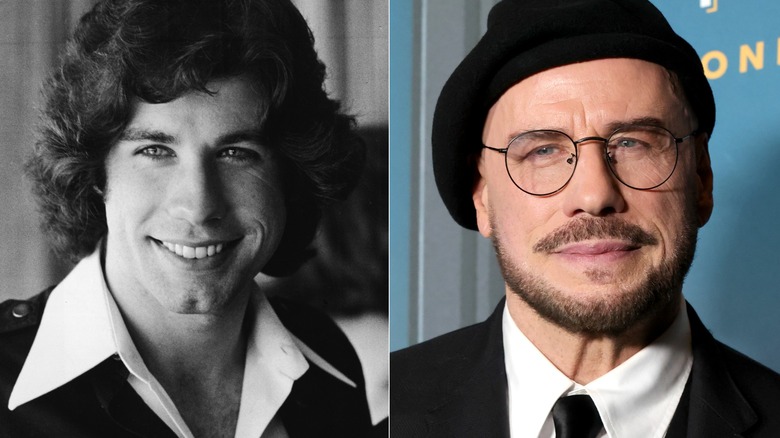 John Travolta circa late 1970s and at a 2026 Apple original premiere event